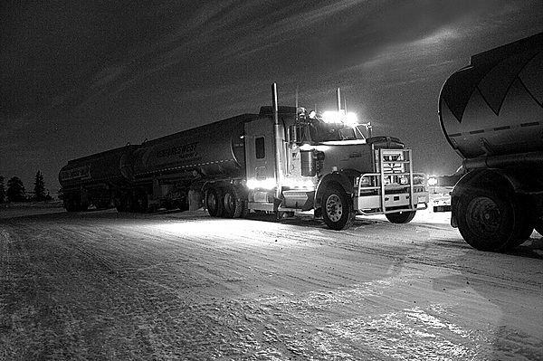 A loaded truck on a northern ice road