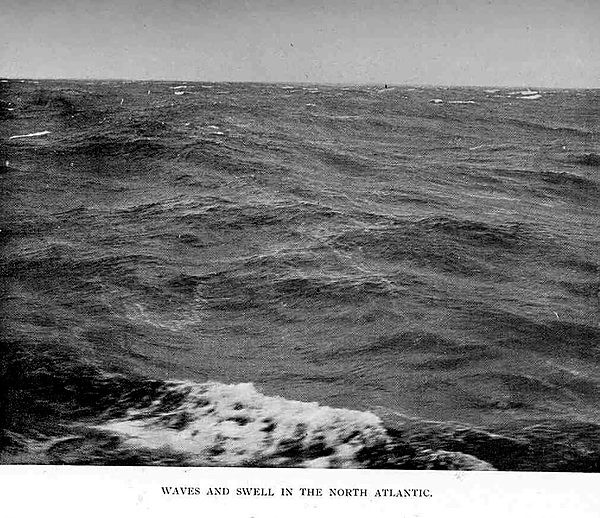 Long swell in the open ocean: crests far apart, running well ahead of whatever built them