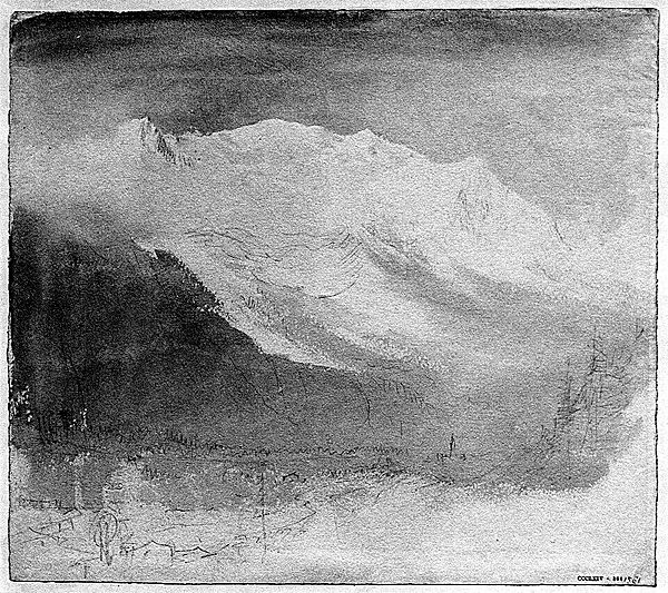 The tongue of the Glacier des Bossons below Mont Blanc